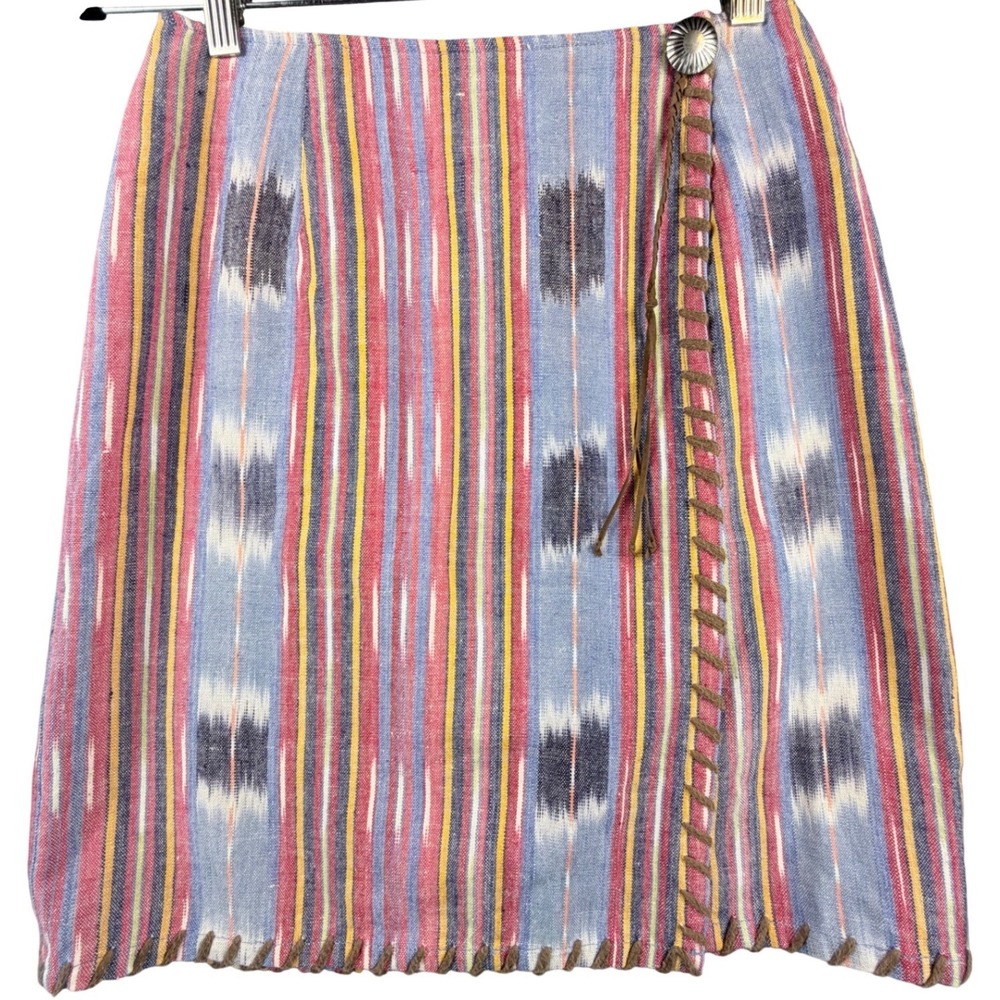 Chaus Sport Womens Western Ikat Striped Cotton Mini Skirt Blue Red Size 6